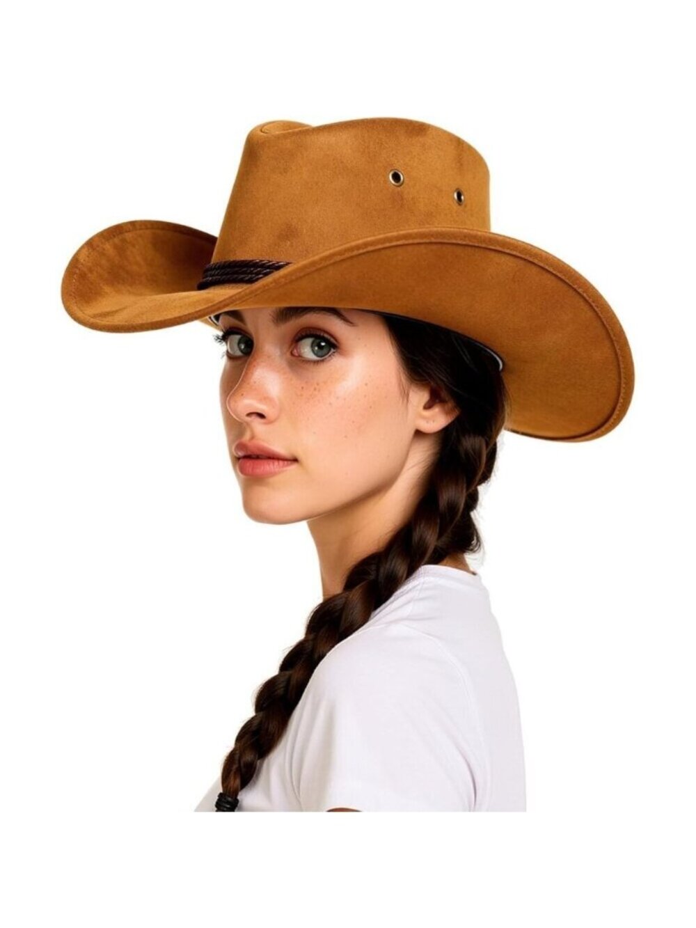 Men's Yellow Western Suede Wide Brim Braided Band Classic Fedora Cowboy Felt Hat